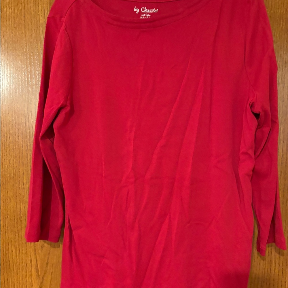 Chico's Red 3/4 Length Sleeve Tee